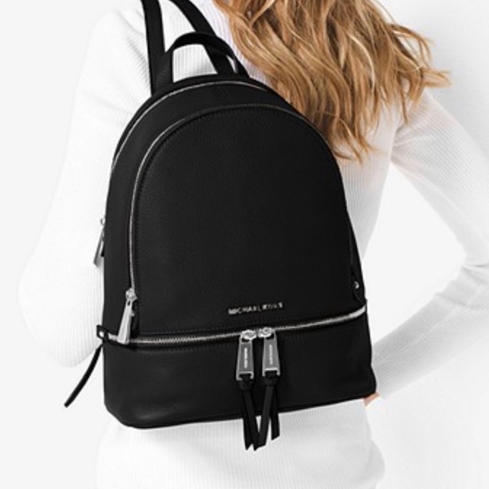 Michael Kors Black Leather Medium Backpack